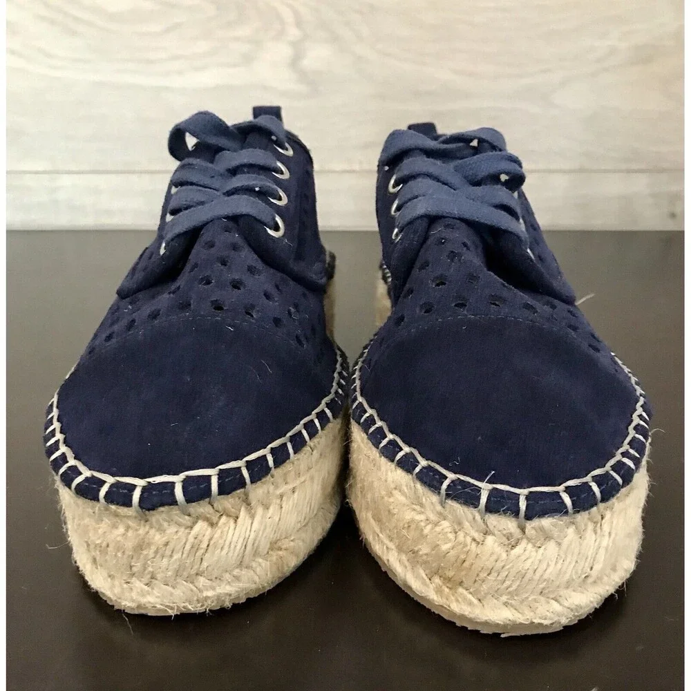 J/Slides Rileyy Navy Blue‎ Perforated Suede Espadrille Laced Sneakers Women 9.5